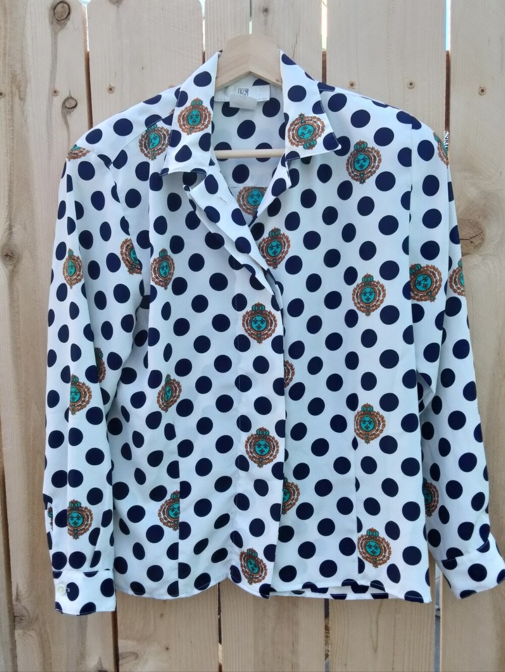 PS Illustrations VTG Polka Dot Collared Long Sleeve Button-Down Blouse Women's M